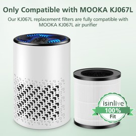 2 Pack KJ067L Air Filter Replacements Compatible with MOOKA KJ067L Air Purifier for Bedroom Home, 3-in-1 High-Efficiency Filtration for Wildfire Pet Dander Smoke Odor Dust