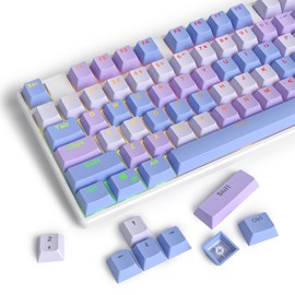 Mosptnspg 104 PBT Keycaps, Dye Sublimation OEM Profile Keycaps Colorful Clouds Keycap Set for Cherry MX Switches ANSI Layout Mechanical Keyboards(Purple)