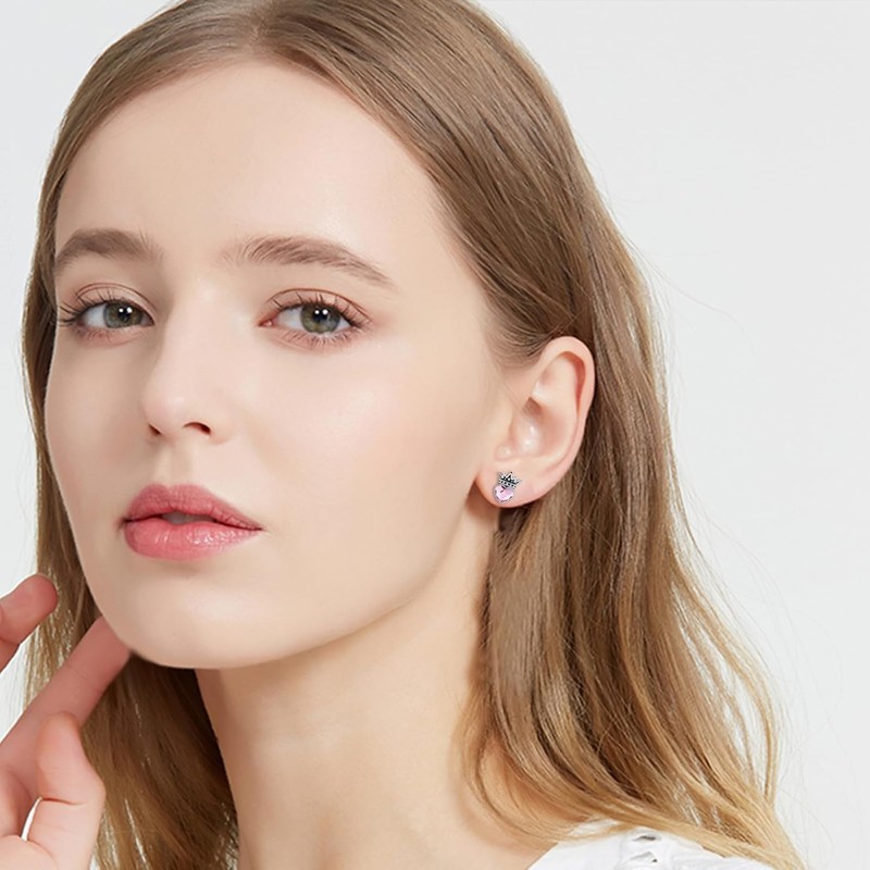 TRISHULA Crown Earrings 925 Sterling Silver Queen Heart Pink Crystal