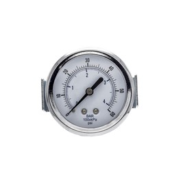 PIC Gauge 103D-254D 2.5" Dial, 0/60 psi Range, 1/4" Male NPT Connection Size, U-Clamp Panel Mount Dry Pressure Gauge with a Chrome Plated Steel Case, Brass Internals, Chrome Bezel and Plastic Lens
