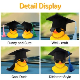 wonuu Car Dashboard Decor Graduation Hat Rubber Duck, Car Ducks Ornaments with Mini Hat Necklace Sunglasses Scarf (Light Blue)