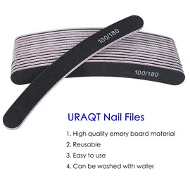 URAQT 15PCS Nail Files, Professional Nail File Double Sided Set, Curved Fingernail Files, Emery Board Manicure Tools for Home and Salon Use 100/180 grit (Black)