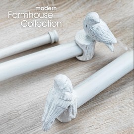 ILAISIHOME 1-1/8 Inch Diameter Weathered White Curtain Rod with Bird Design Finials, 36-72'' Telescoping Double Curtain Rods for window width 24-68 inch, 1 pack