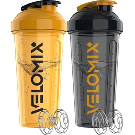 VELOMIX -2 Pack- 28 oz Protein Shaker Bottles for Protein Mixes - 2x Wire Whisk | Leak Proof Shaker Cups for Protein Shakes | Protein Shaker Bottle Pack (Golden Stone)