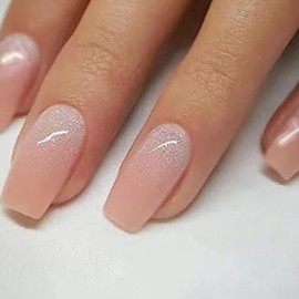 YoYoee Gradient Press on Nails Luxury Nude Nails Tips Medium Coffin False Nails Galaxy Acrylic Fake Nails for Women and Girls 24PCS