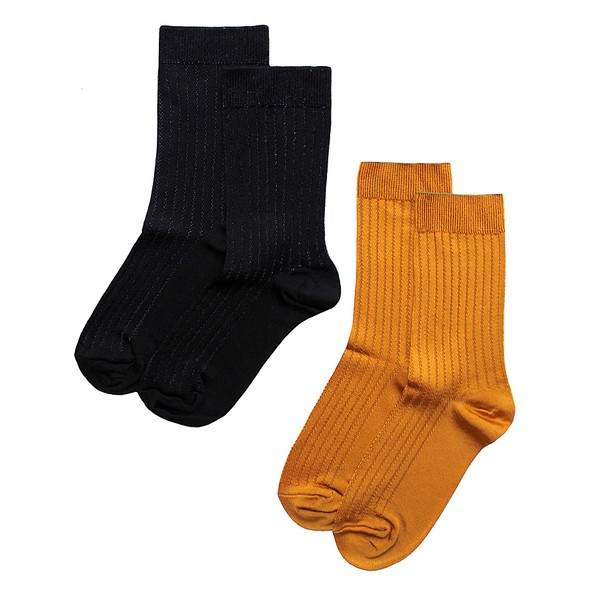 UNLIMITED LEGWEAR 2li Paket Hardal ve Siyah İnce Soket Çorap