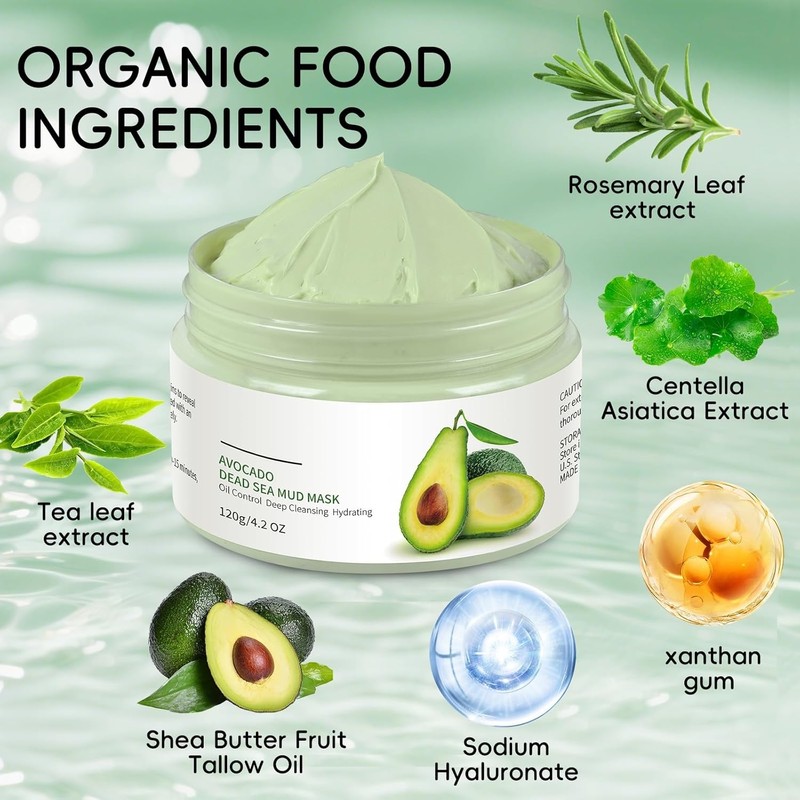 Clay Mud Face Mask for Women Avocado Dead Sea Skincare