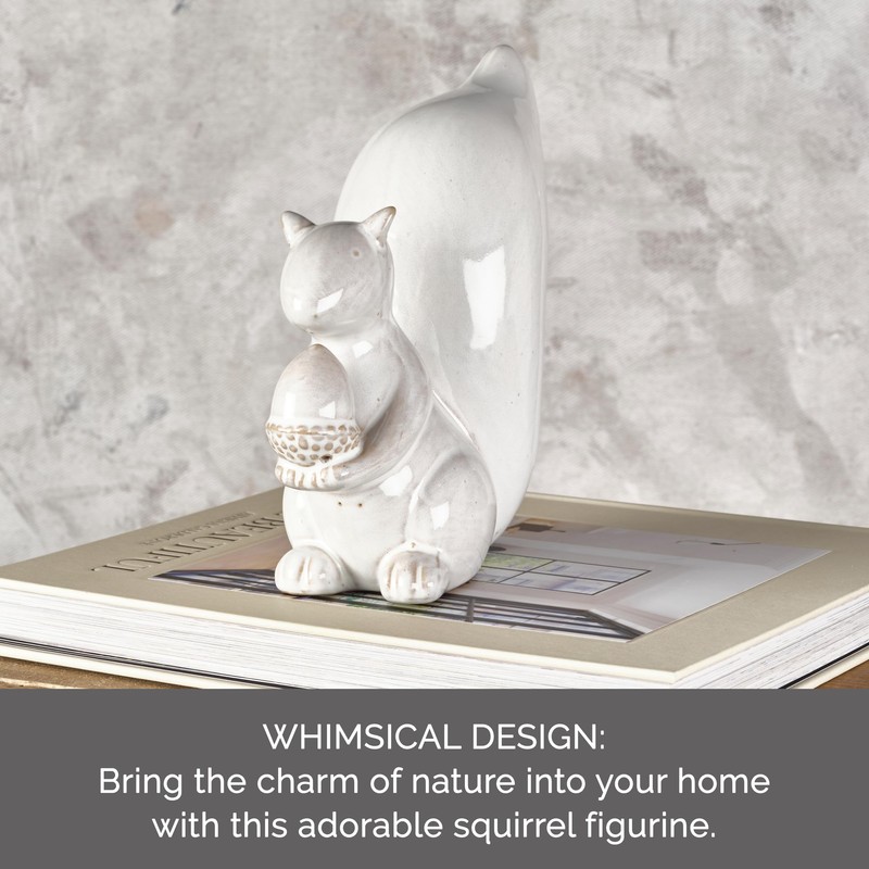 Elements White Squirrel Ceramic Figurine, 7.68x3.23x7 Inch