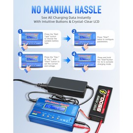 B6 Battery Charger 80W Mini Lipo Balance Charger/Discharger with Power Supply for LiPo/Li-ion/Life Battery(1-6s) NiMH/NiCd (1-15s) RC Car Charger XT60/JST/T Connectors