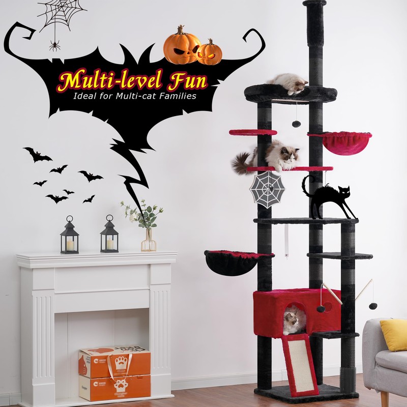 Hey-brother Gothic Cat Tree, 98.4-110.2 Inches Floor to Ceiling Cat