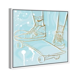 The Oliver Gal Artist Co. Fashion and Glam Wall Art Framed Canvas Prints 'Pastel and Gold Skateboard' Shoes