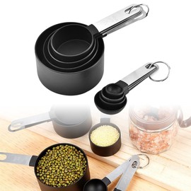 8 Stück Messlöffel Set,Messbecher Measuring Cups und Measuring Spoons,Messbecher Set Edelstahl,Messwerkzeug für Flüssigkeiten und Feststoffe, zum Kochen von Küchen (Schwarz)