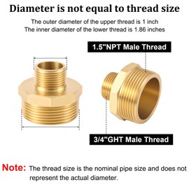 lasuroa Solid Brass Garden Hose Adapter, 3/4" GHT to 1-1/2" NPT Male to Male Connector Thread for Outdoor Watering, Faucet & Pipe Fittings