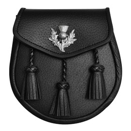 HIGHLAND REDSTONE Scottish Kilt Semi Dress Real leather Sporran (Chrome Thistle)