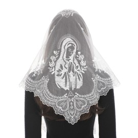Bozidol Mantilla Veils for Church Catholic, White Blessed Virgin Mary Embroidered Lace Chapel Veil, Latin Mass Prayer Scarf Head Coverings for Women