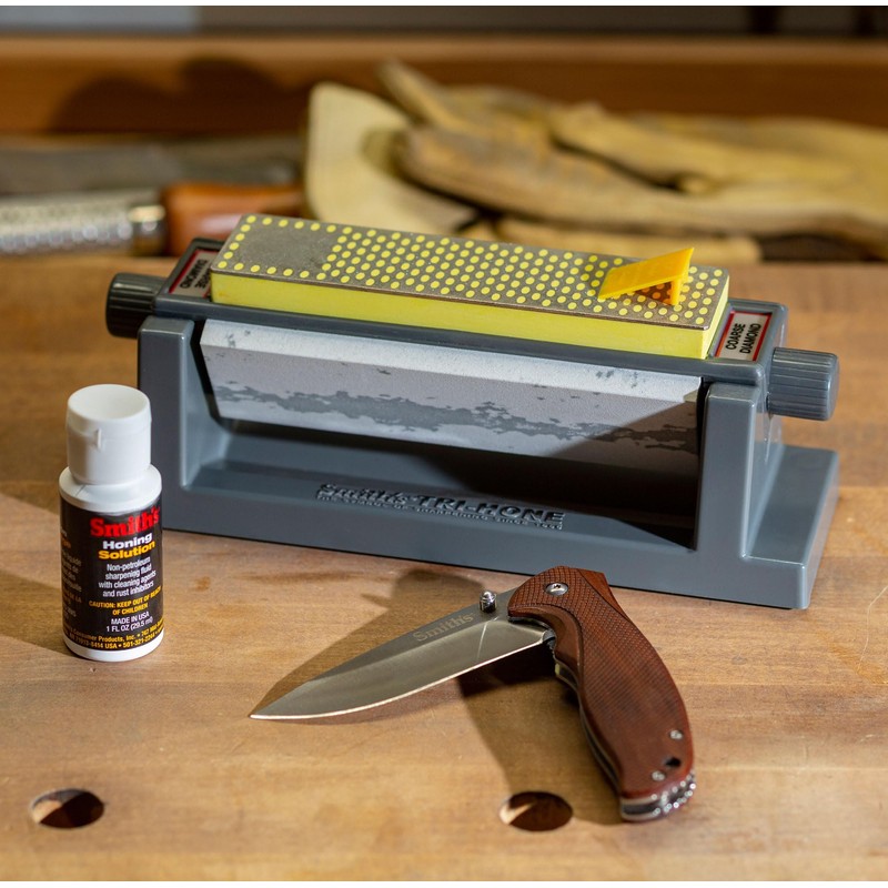 Smith's 50448 6” Diamond Tri-Hone Stone Sharpening System - Grey