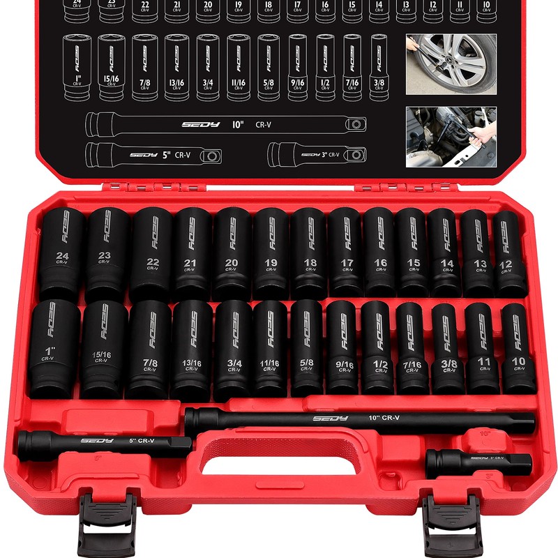 29-Piece 1/2" Drive Impact Socket Set, SAE (3/8 to 1
