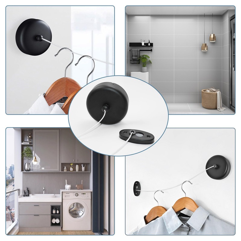 SUS304 Retractable Clothesline with Adjustable Nylon Clothing Rope for Bathroom