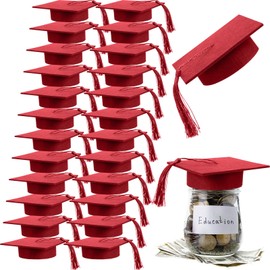Mindsoft 24 Pcs 2026 Graduation Cap Decorations Mason Jar Lid with Tassels 4.2 Inch Grad Hat Large Mason Can Toppers for 2026 Graduation Party Supplies Table (Orange)