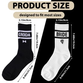 Mikovivi 2 Pairs Wedding Socks for Couple, Soft Bride Bridal Groom Sock Newlywed Mr and Mrs Gift Decorations Married Engagement Wedding Anniversary for Women Men (Black, White)