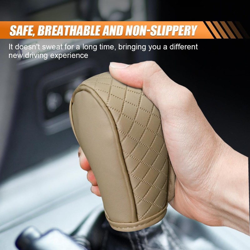 Leather Car Gear Shift Cover, Anti-Slip Dust Waterproof Gear Shifter