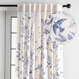 Maison d' Hermine 100% Cotton Curtain - 50"x84" Beige Decorative Curtain - Aesthetic Curtains for Farmhouse, Kitchen & Bedroom - for Spring & Summer - Neo Ipomee Collection