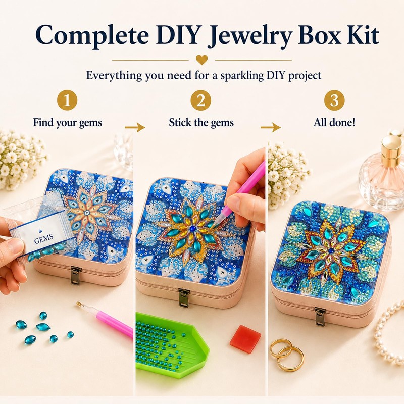 2 PC Diamond Art Jewelry Boxes for Adults Craft Kits