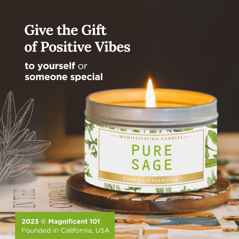 Magnificent 101 Long Lasting Pure Sage Scented Candle - 6