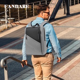 FANDARE Slim Laptop Backpack Travel Business Rucksack with USB Charging Port Multi-Color Splicing College School Bag fits 15.6 Inch Laptop for Women Men Student Hiking Bookbag Casual Daypack Grey