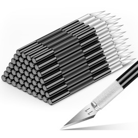 DIYSELF 50-Piece Exacto Knife, Aluminum Alloy Handle, Precision Craft Knife Set for Student, Artist, Carbon Steel Blade, Hobby Knife Set for Crafting, Leather, Wallpaper, Collage (Black)