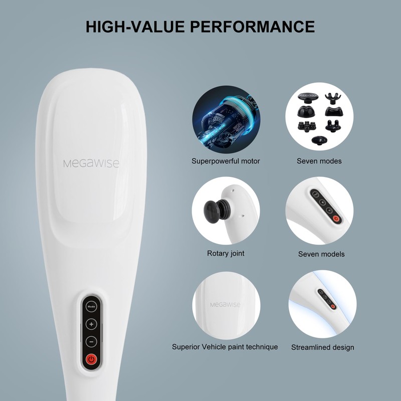 MEGAWISE Handheld Back Massager | Deep Tissue Percussion Massage for