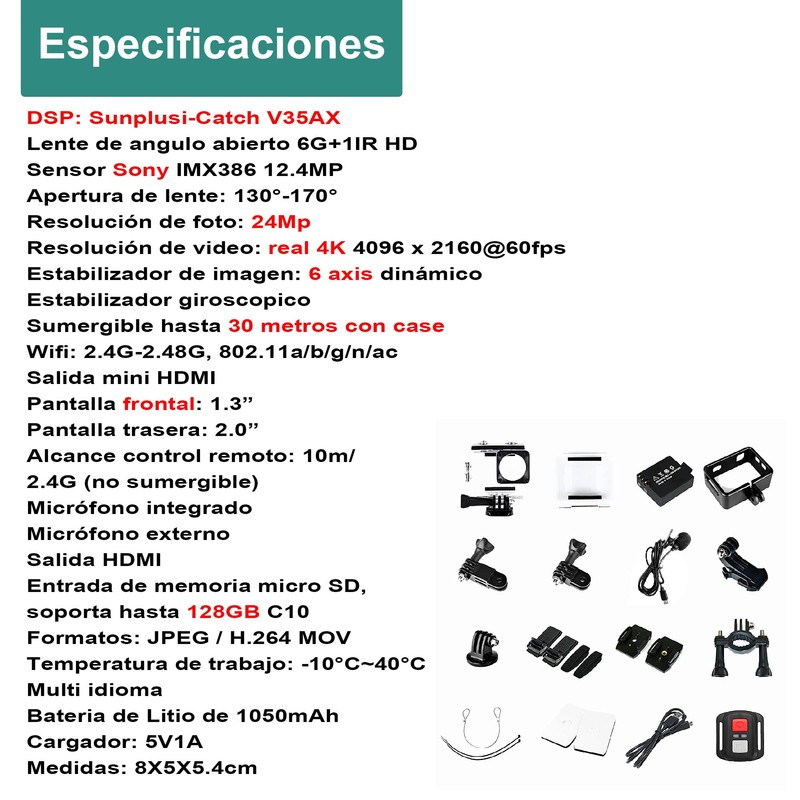 Camara Digital Deportiva V36 Doble Pantalla 4K WiFi c Agua