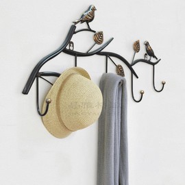 Primst Vintage Metal Wall Mounted Coat Rack with 7 Hooks, Birds on Tree Branch Wall Hanger Hook Rack for Keys, Hats, Coats, Towels, Scarves (7 Hooks)