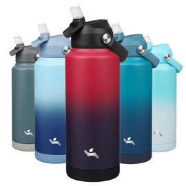 Konokyo Insulated Water Bottle with Straw Lid,32 oz Stainless Steel Vacuum Metal Bottle with Silicone Handle,Rosy Red