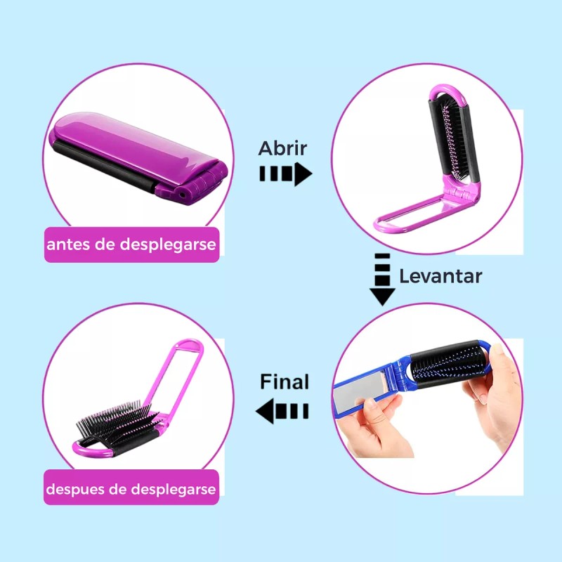 Maíz Mini Cepillo Cabello + Espejo Plegable Portatil Bolsillo