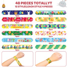 UMEMAXSO UMEMAXSO 48 PCS Easter Slap Bracelets for Kids C Fun Bunny & Egg Designs, Party Favors, Goodie Bag Fillers, and Classroom Prizes