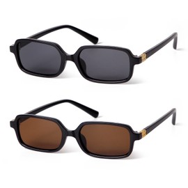 VIA LEECA Retro Rectangular Sunglasses Women Small Vintage Fashion Cute Narrow 90s Rectangle Sun Glasses Trendy Square UV400 Protection Sunnies 2025 Accessories Black Frame Grey Brown Lens