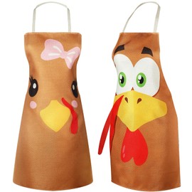 Geyoga 2 Pieces Thanksgiving Turkey Apron Burlap Kitchen Cooking Funny Thanksgiving Apron for Women Men Home Kitchen Cooking and Baking, One Size Fits Most Adults, 2 Styles