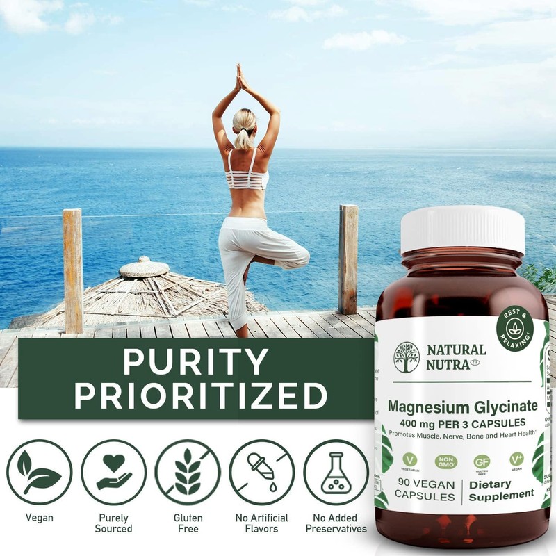Natural Nutra Magnesium Glycinate 400 mg Supplement, Promotes Cardiovascular Health,