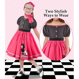 Btonai Poodle Skirt Costume Girls Sock Hop Outfit Kids 50s dress with Scarf, Glasses and Headband