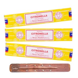 Satya Nag Champa Citronella Incense Sticks | x3 pack | with SAMASIA incense sticks holder | Used for Aromatherapy, Yoga, Meditation and Relaxation