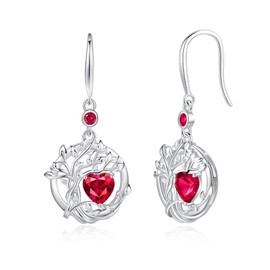 FANCIME Tree of Life Ruby Earrings, 925 Sterling Silver July Birthstone Earring Fine Jewellery Birthday Gifts for Girls Women