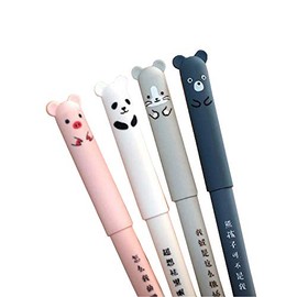 8 Pack Kawaii Cartoon Cat Pig Bear Panda Animal Erasable Gel Ink Pen Ballpoint 0.35mm Blue Ink Gel Pens Rollerball Pens for Student Kids Gift School Stationery Office Supplies