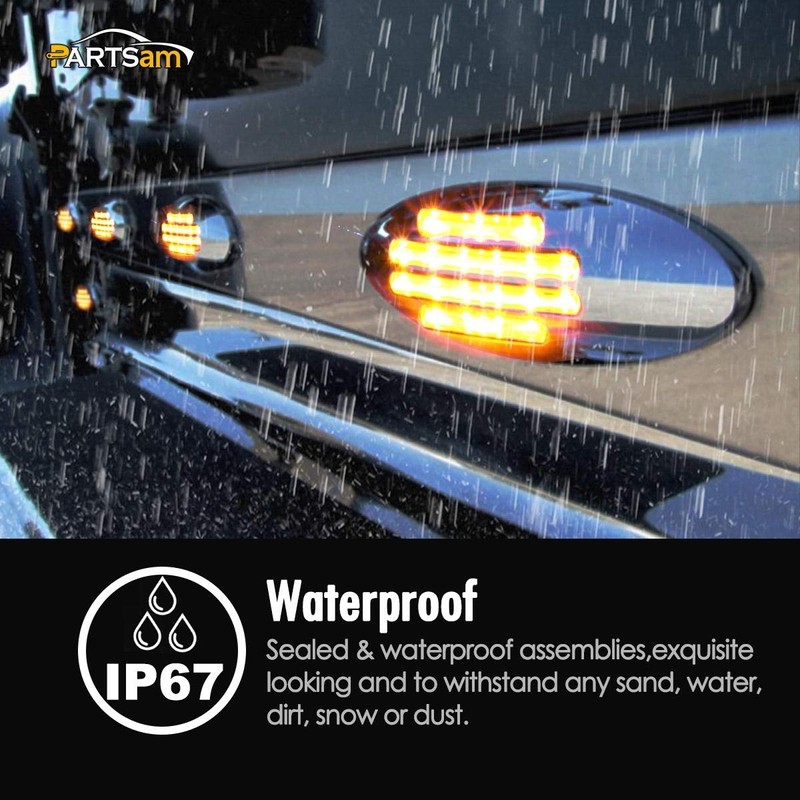 Partsam 5Pcs Flatline Amber Oval Semi Truck 24LED Marker Lights,
