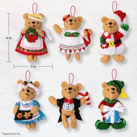 Bucilla, Tradiciones de oso de peluche, apliques de fieltro, kit de fabricación de adornos de 6 piezas, perfecto para manualidades, manualidades y manualidades de manualidades, 89646E