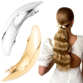 Pndeyo 2pcs French Metal Hair Barrettes for Women, Non-Slip Oval Large Spring Hair Clip, Wedding Prom Hair Pins Accessories for Long Thick Curly Wavy Straight Hair- Gold & Silver