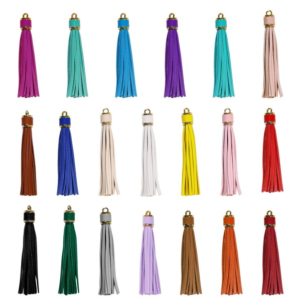 HOVEOX 20 Pieces 3.9 inch Faux Leather Tassel Bulk Keychain Tassels Artificial Leather Tassel Keychain Charms Bulk Leather Tassels for Jewelry Making and Craft