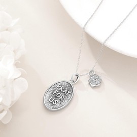 VONALA Saint Rose of Lima Medal Vintage Pendant Necklace 952 Sterling Silver Religious Jewellery for Men Women