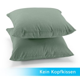 ATsense Set of 2 Cushion Covers Measuring 40 x 40 cm, 100% Washed Cotton, with Zip, Super Soft Premium and Cosy Cushion Covers, Plain Green