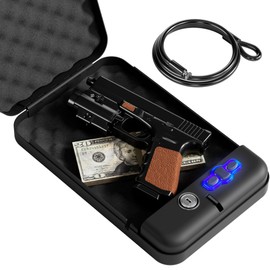 Grimtron Portable Pistol Safes – Electronic Lock Box & Key Access, Silent Mode, Compact Car Gun Safe for Handgun, Small Single Safe for Travel, Office, Dorm Use